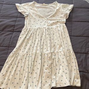 White and Blue Flower Mini Dress